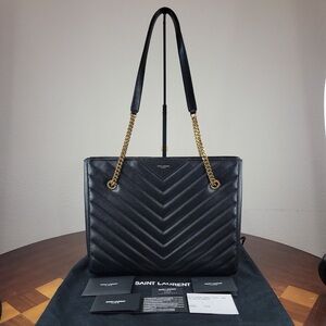 YSL YVES SAINT LAURENT matelasse chevron grain de poudre tribeca tote
